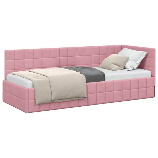 Bästa pris vidaXL Hörn Sängram med huvudgavel Rosa 80 cm x 200 cm Sammet