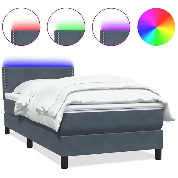 Populärt val vidaXL Resårsäng med madrass och LED mörkgrå 90x220 cm sammet