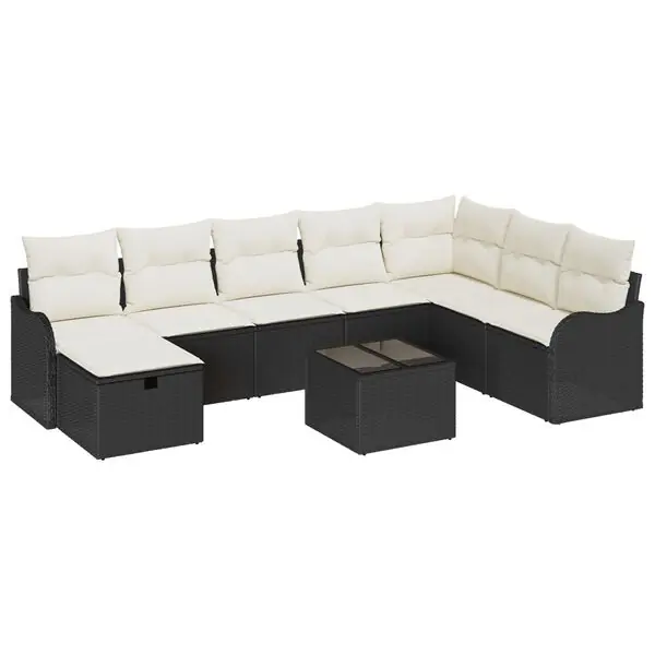 Kundfavorit vidaXL Soffset med kudde med lagring 9 pcs Svart och kräm konstrotting