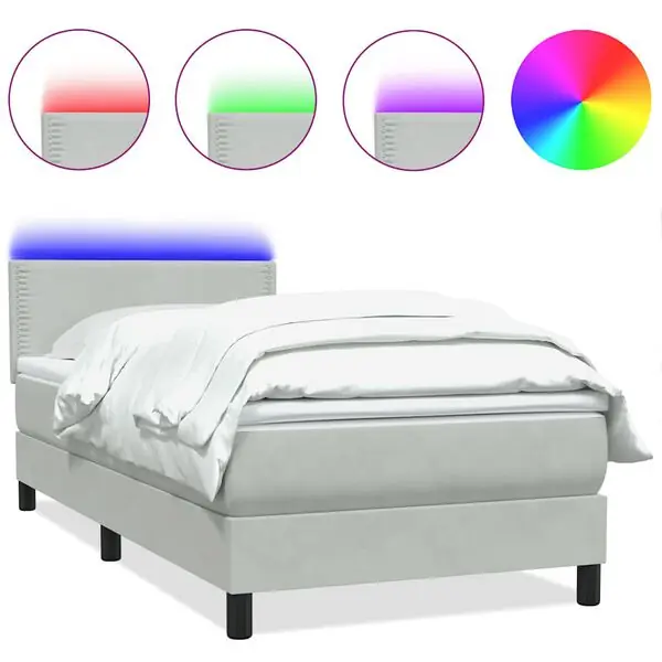 Handla nu vidaXL Resårsäng med madrass och LED ljusgrå 90x210 cm sammet