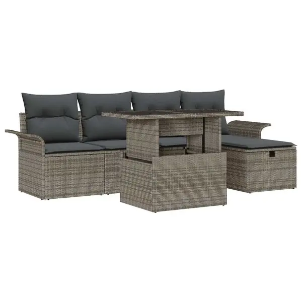 Populär vidaXL Trädgårdsoffset med kudde med lagring 6 pcs Grå Poly rattan