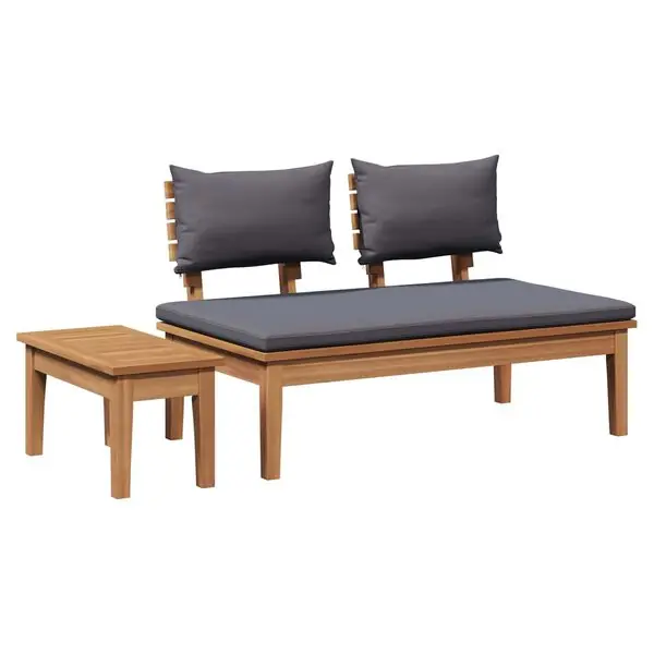 vidaXL Trädgårdsbänk och Bord Set 2 pcs Grå och Brun Massivt teakträ Expressleverans