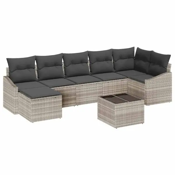 Begränsad tid vidaXL Soffset med kudde 8 pcs Ljusgrå konstrotting