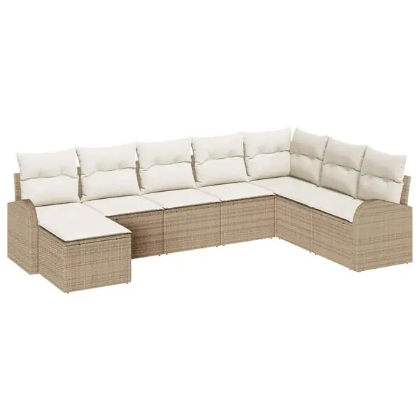 vidaXL Trädgårdsoffset med kudde 8 pcs Beige Poly Rattan Lägg i varukorgen