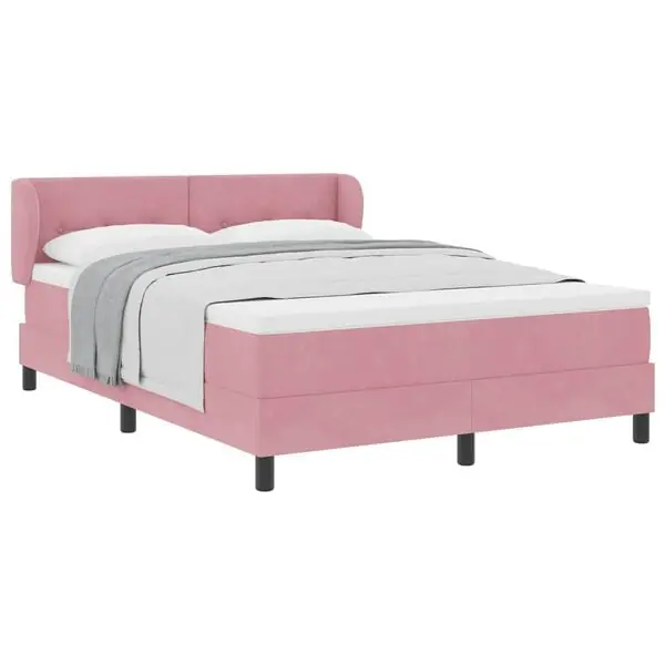 Erbjudande vidaXL Bäddfjäder med huvudgavel Rosa 140 x 190 cm Sammet