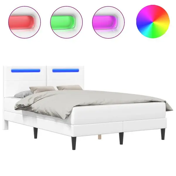 vidaXL Sängram med LED-ljusslingor Vit 140 x 200 cm Konstläder Rabatter