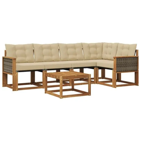 vidaXL Utomhussoffset med kudde 6 pcs Naturlig och Beige Populär