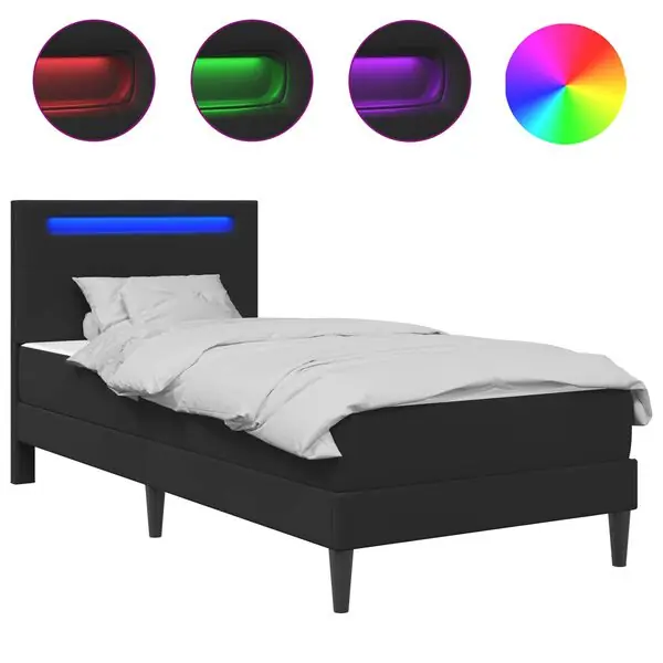 vidaXL Sängram med LED-ljusslingor Svart 100 x 200 cm Konstläder Endast idag