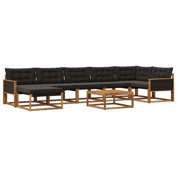 vidaXL Utomhussoffset 8 pcs Naturlig och svart Massivt Akaciaträ Sista chansen