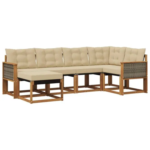 vidaXL Utomhussoffset med kudde 6 pcs Naturlig och Beige Begränsat erbjudande