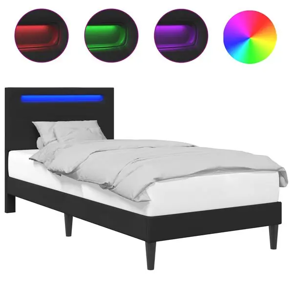 I lager vidaXL Sängram med LED-ljusslingor Svart 100 x 200 cm Konstläder
