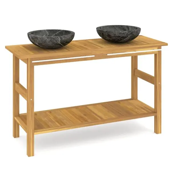 vidaXL Handfatsbänk med handfat svart marmor massiv teak Endast idag