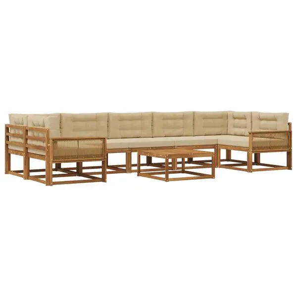 Fynd vidaXL Utomhussoffset med kudde 8 pcs Naturlig och Beige