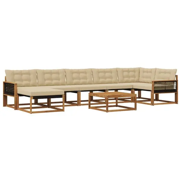 Billigare vidaXL Utomhussoffset 8 pcs Naturlig och Beige Massivt Akaciaträ