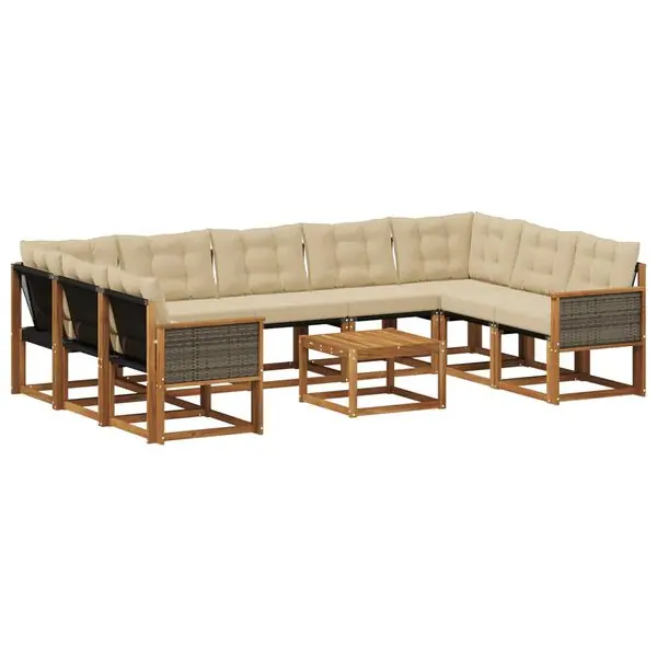 Outlet vidaXL Utomhussoffset med kudde 10 pcs Naturlig och Beige
