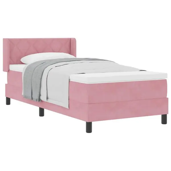 Rabatt vidaXL Bäddfjäder med huvudgavel Rosa 200 x 100 cm Sammet
