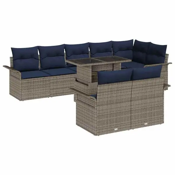 vidaXL Trädgårdsoffset med kudde med lagring 9 pcs Grå Poly Rattan Köp nu