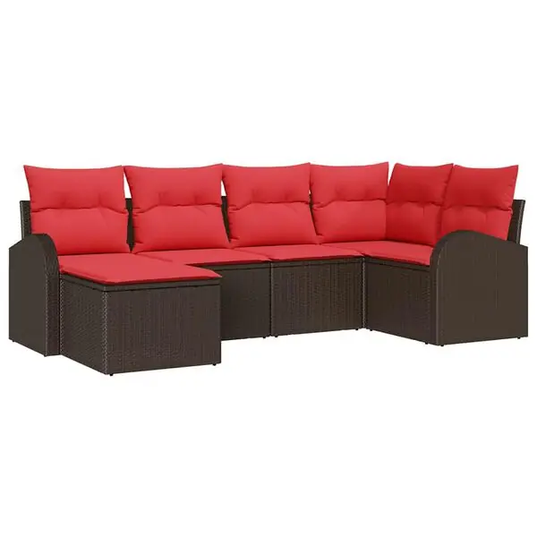 vidaXL Trädgårdsoffset med kudde 6 pcs Brun Poly Rattan Lågt pris