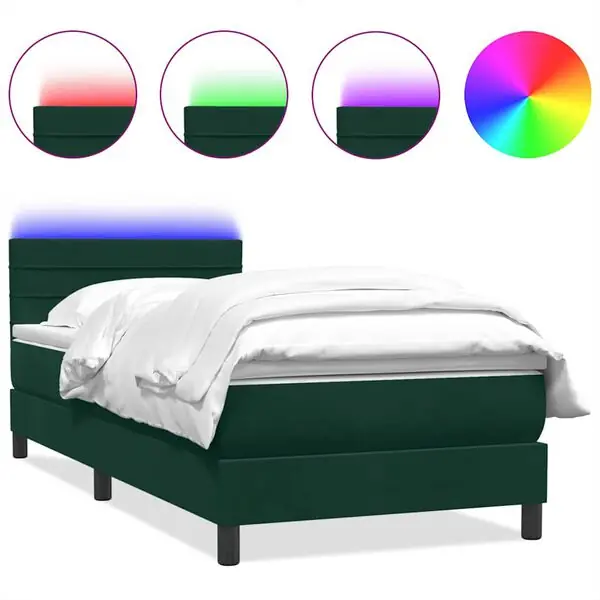 vidaXL Resårsäng med madrass och LED mörkgrön 80x220 cm sammet Endast idag