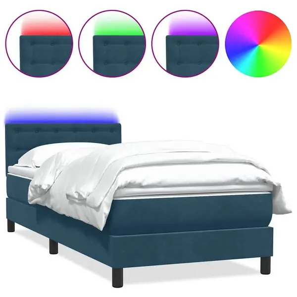vidaXL Resårsäng med madrass och LED mörkblå 80x220 cm sammet Fynd