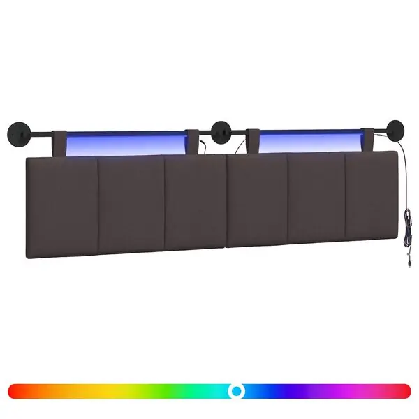 vidaXL Hängande sänggavel Med LED-lampa Mörkbrun Tyg Billig
