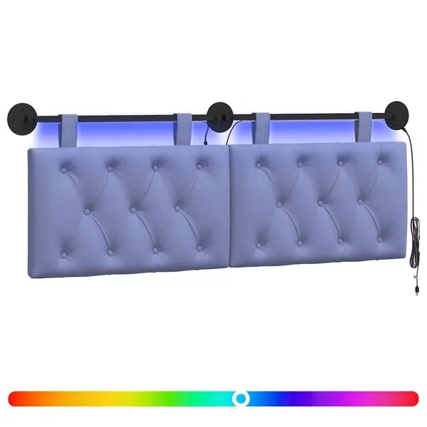 vidaXL Hängande sänggavel Med LED-lampa Jeansblå Tyg Endast idag