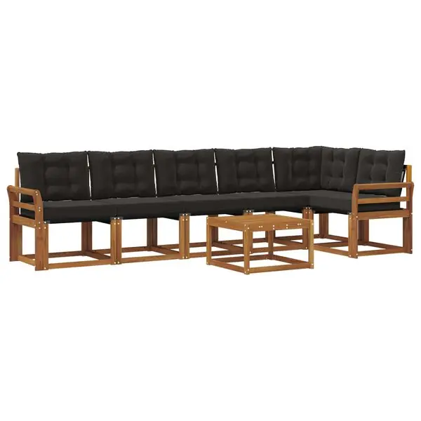Nyhet vidaXL Utomhussoffset med kudde 7 pcs Naturlig och svart