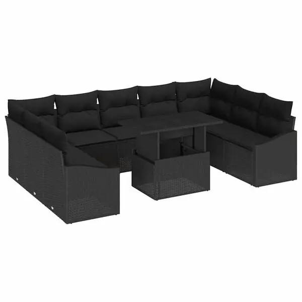 Kampanj vidaXL Soffset med kudde 10 pcs Svart konstrotting