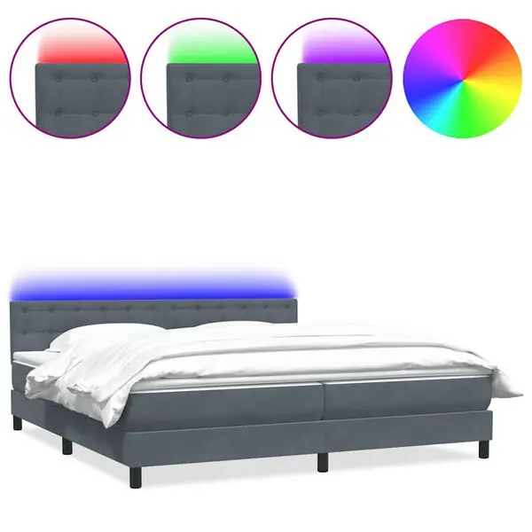 Fynd vidaXL Resårsäng med madrass och LED mörkgrå 180x210 cm sammet