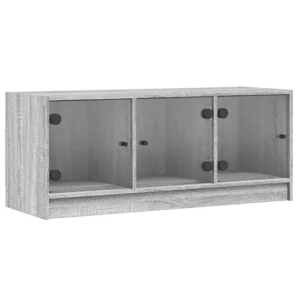 risnedsättning vidaXL TV-bänk med glasdörrar grå sonoma 102x37x42 cm