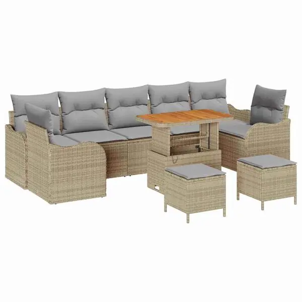 Sänkt pris vidaXL Trädgårdsoffset med kudde 10 pcs Beige konstrotting