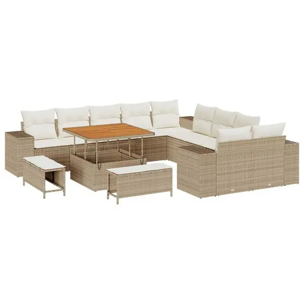 Billig vidaXL Trädgårdsoffset med kudde 13 pcs Beige konstrotting