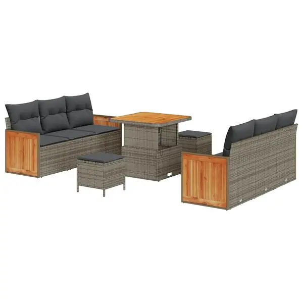 vidaXL Trädgårdsoffset 9 pcs Grå Poly Rattan och Pulverlackerad Stål Billigare