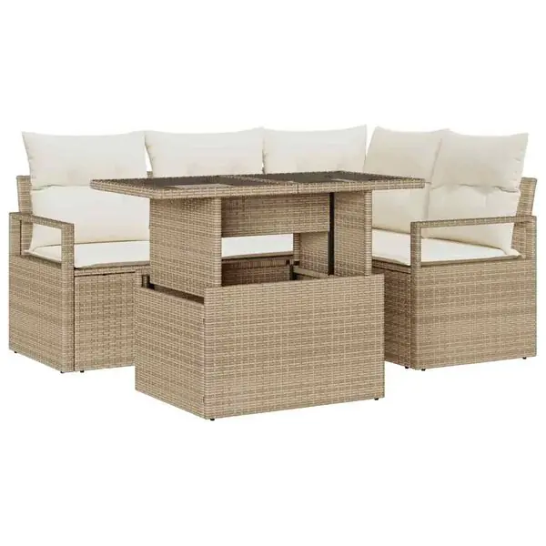 vidaXL Trädgårdsoffset med lagring 5 pcs Beige Poly rattan Billig