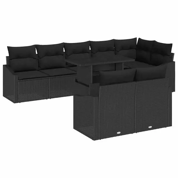 vidaXL Trädgårdsoffset 9 pcs Svart konstrotting & Pulverlackerat stål Populär