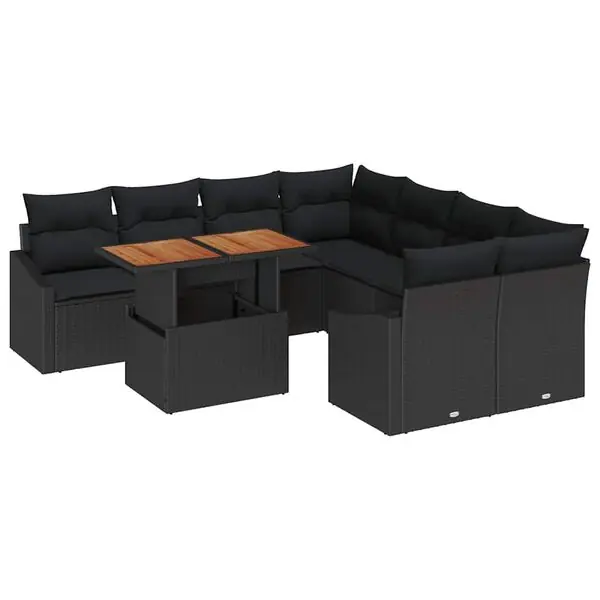 vidaXL Trädgårdsmöbelset med kudde 9 pcs Svart och Brunt Expressleverans
