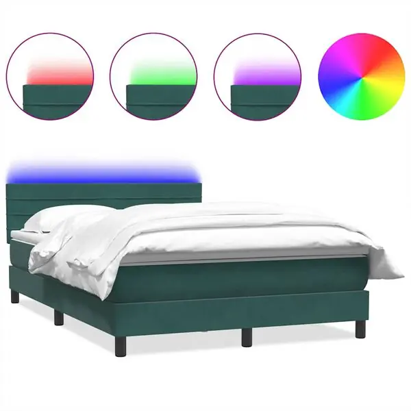 Nyhet vidaXL Resårsäng med madrass och LED mörkgrön 160x220 cm sammet