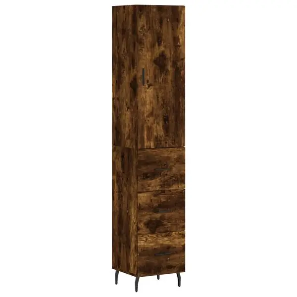 Rabatter vidaXL Högskåp rökfärgad ek 34,5x34x180 cm konstruerat trä