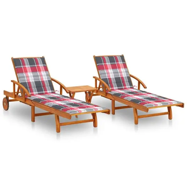 vidaXL Solsängar 2 st med bord och dynor massivt akaciaträ Extra rabatt
