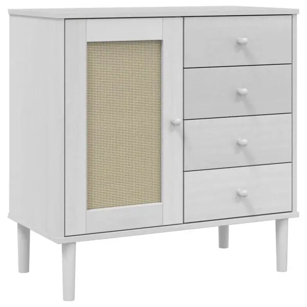 Kampanj vidaXL Sidobord SENJA rottinglook vit 80x40x80 cm massiv furu