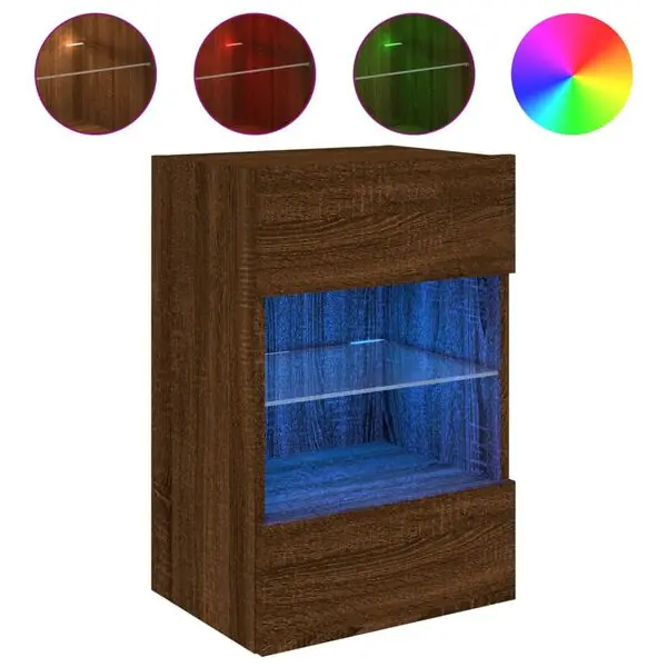 vidaXL Väggmonterad tv-bänk LED brun ek 40x30x60,5 cm Expressleverans