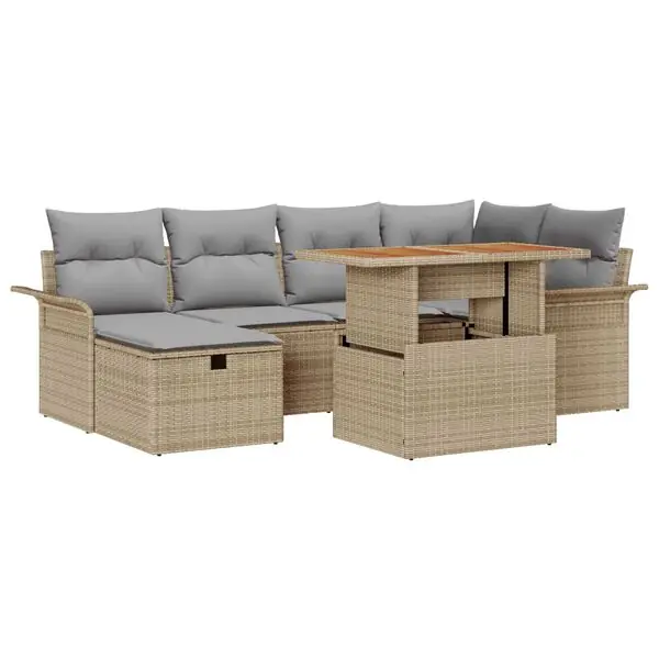 Kundfavorit vidaXL Trädgårdsoffset 7 pcs Beige konstrotting