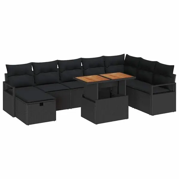 vidaXL Trädgårdsoffset 9 pcs Svart konstrotting Expressleverans