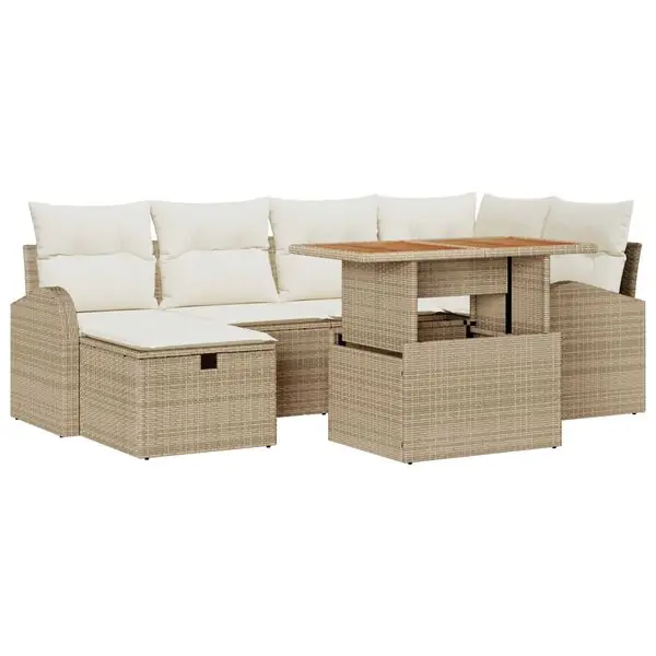 vidaXL Trädgårdsoffset 7 pcs Beige konstrotting Snabb frakt