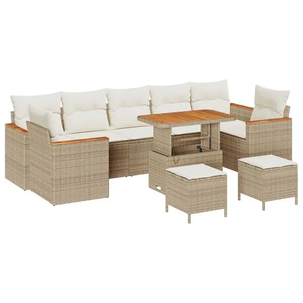Expressleverans vidaXL Trädgårdsoffset med kudde 10 pcs Beige Poly rattan