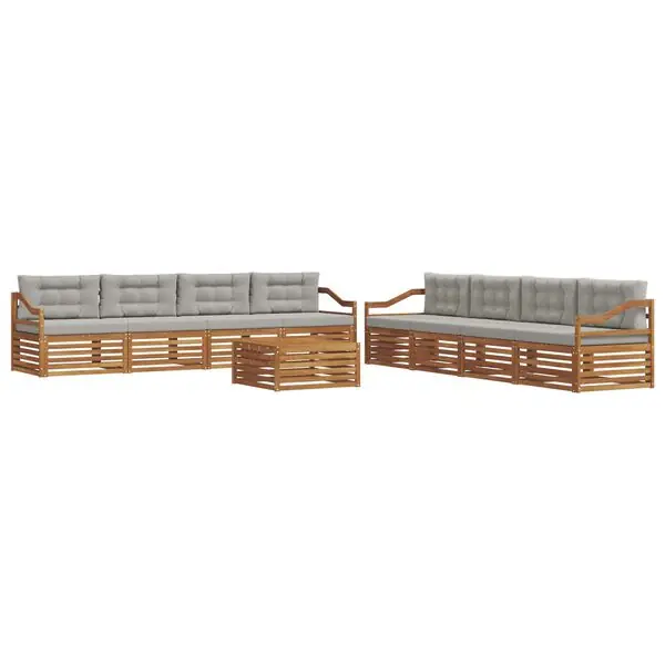 vidaXL Utomhussoffset med kudde 9 pcs Naturlig och Ljus Grå Begränsat antal
