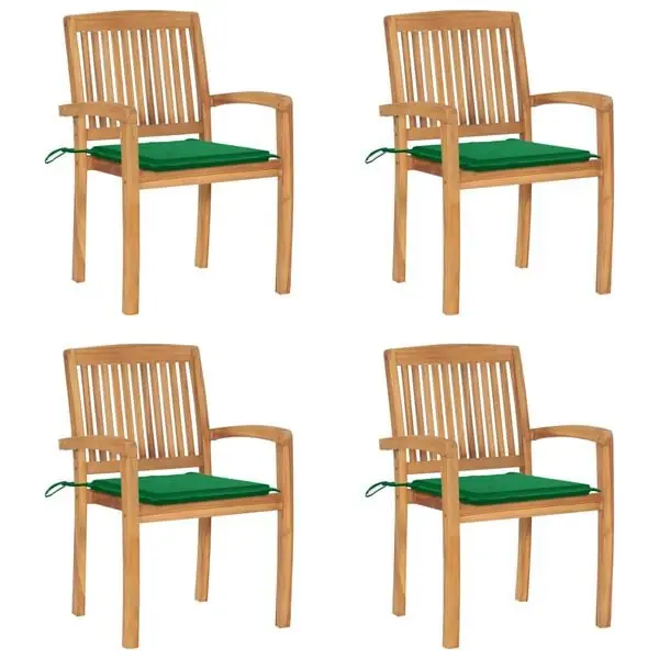 vidaXL Stapelbara trädgårdsstolar med dynor 4 st massiv teak Fri frakt