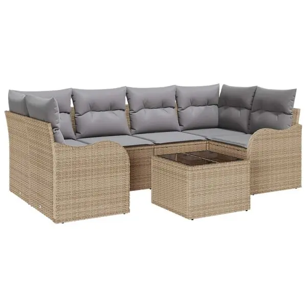 Begränsad tid vidaXL Trädgårdsoffset 7 pcs Beige och Grå Konstrotting, Stål och Glas